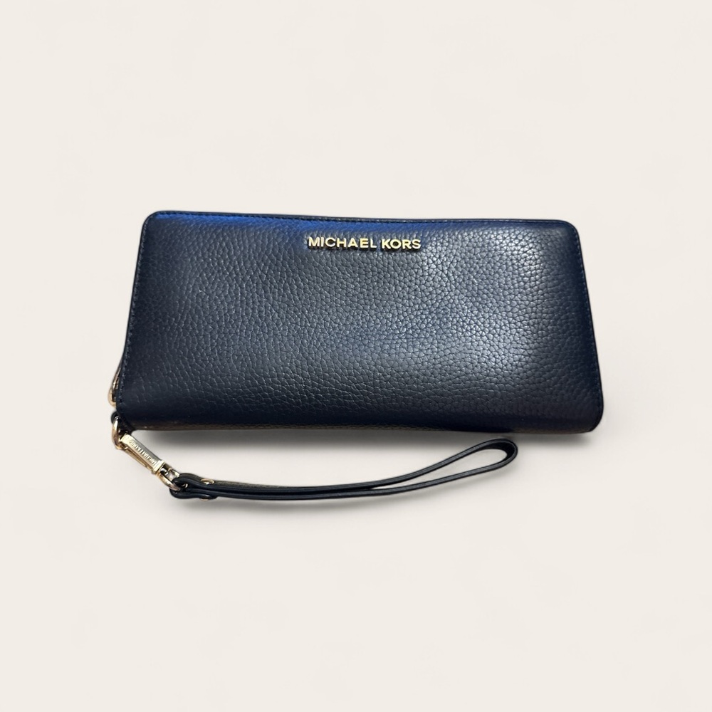 Michael Kors Navy Wristlet with Gold Logo
